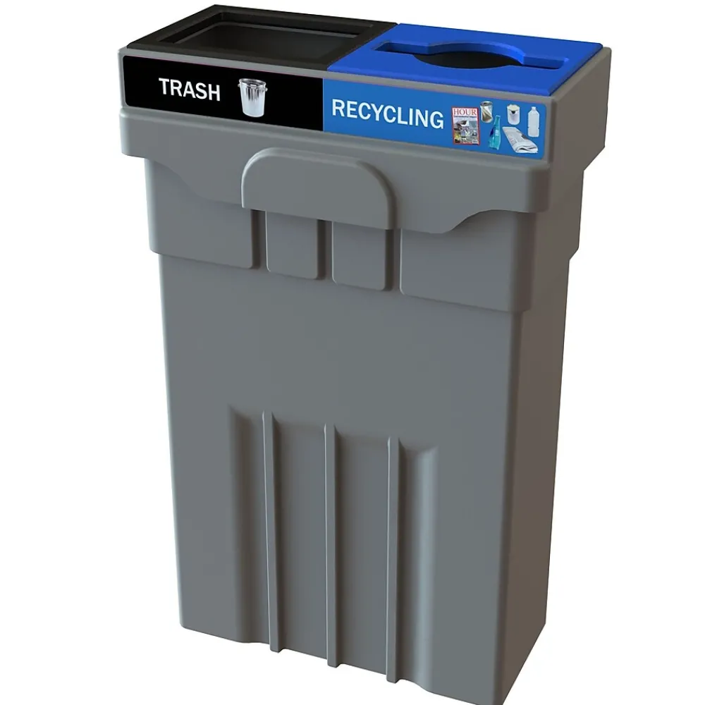 CleanRiver Transition HDPE Dual-Stream Recycling Station, 22 Gallon, Gray (TPM22-2)