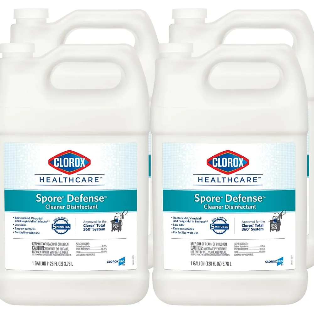 Clorox Healthcare Spore Defense Cleaner Disinfectant, Closed System Refill Bottle, 128 Fl Oz, 4/Pack (32122)