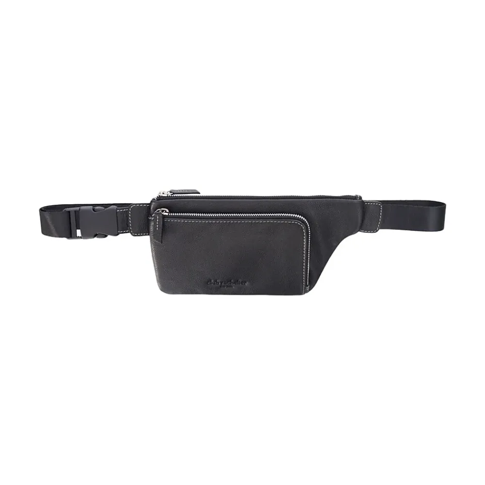 Club Rochelier Black Genuine Leather Belt Bag, Small (CL110WB02-Blk)