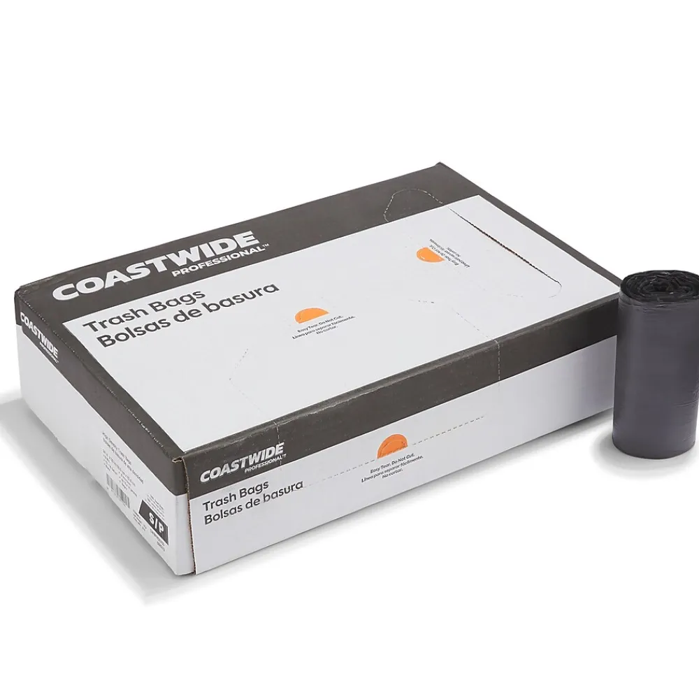 Coastwide Professional ™ 12-16 Gallon Trash Bag, 24" x 33", High Density, 8 mic, Black, 1000 Bags/Box (CW50709)