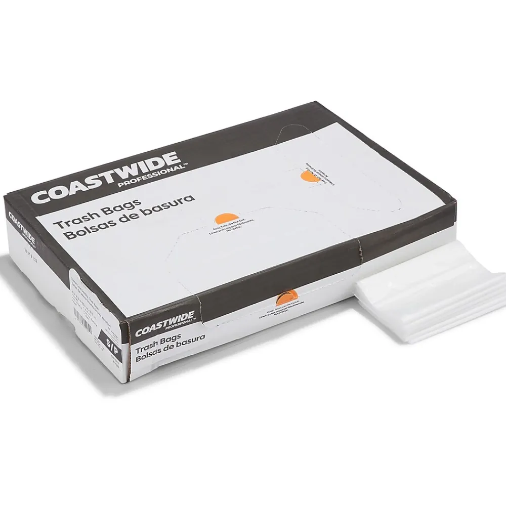 Coastwide Professional ™ 12-16 Gallon Trash Bag, 32" x 24", Low Density, 0.7 mil, Clear, 250 Bags/Box (CW18210)
