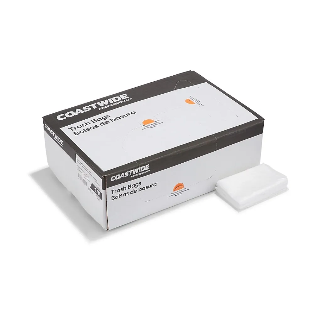 Coastwide Professional ™ 12-16 Gallon Trash Bag, 24" x 32", Low Density, 0.35 mil, Clear, 1000 Bags/Box (CW57405)