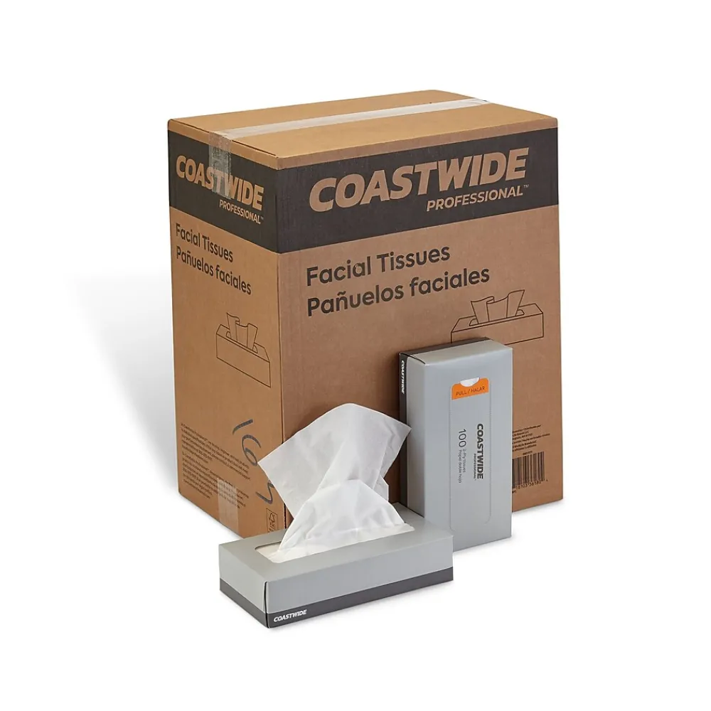 Coastwide Professional ™ Facial Tissue, 2-Ply, 100 Sheets/Box, 30 Boxes/Carton (CW57777)