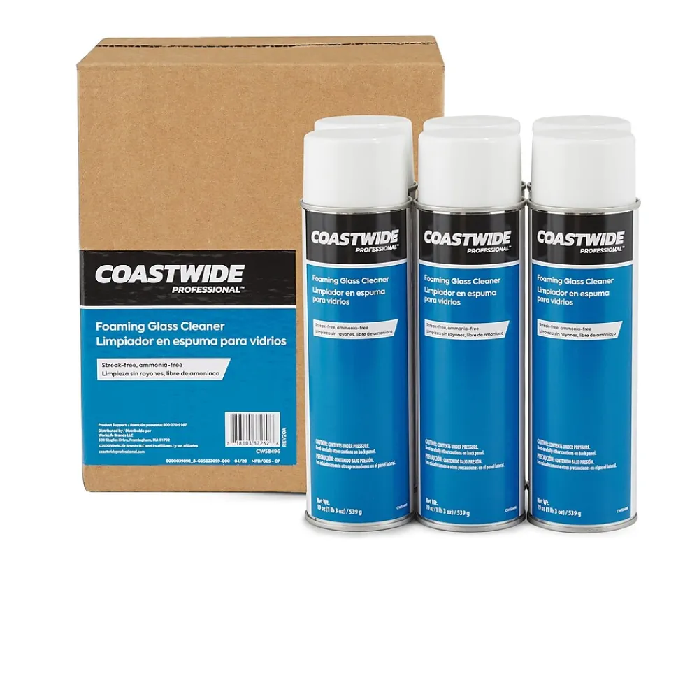 Coastwide Professional ™ Foaming Glass Cleaner, Fresh & Clean Scent, 19 Oz., 6/Carton (CW58496-A)