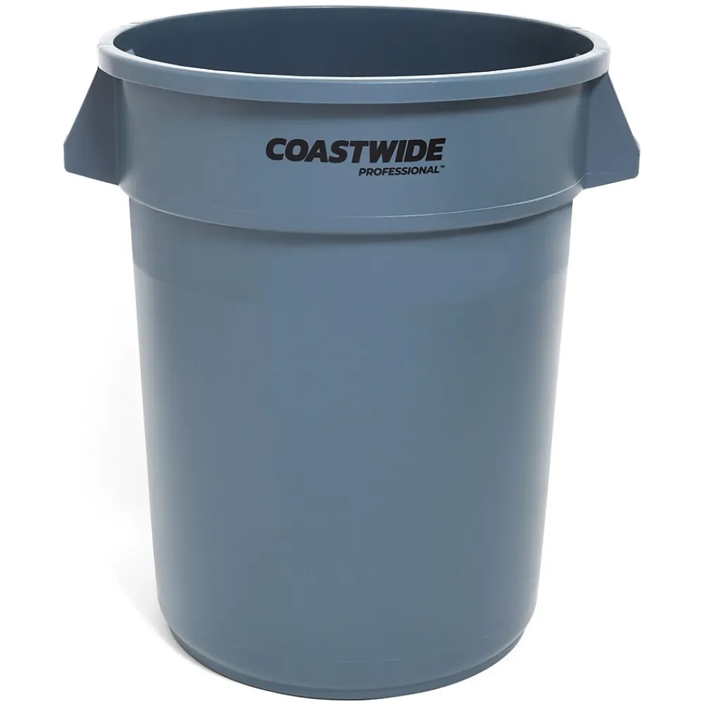 Coastwide Professional ™ Plastic Trash Can with no Lid, Gray, 32 Gal. (CW50716)