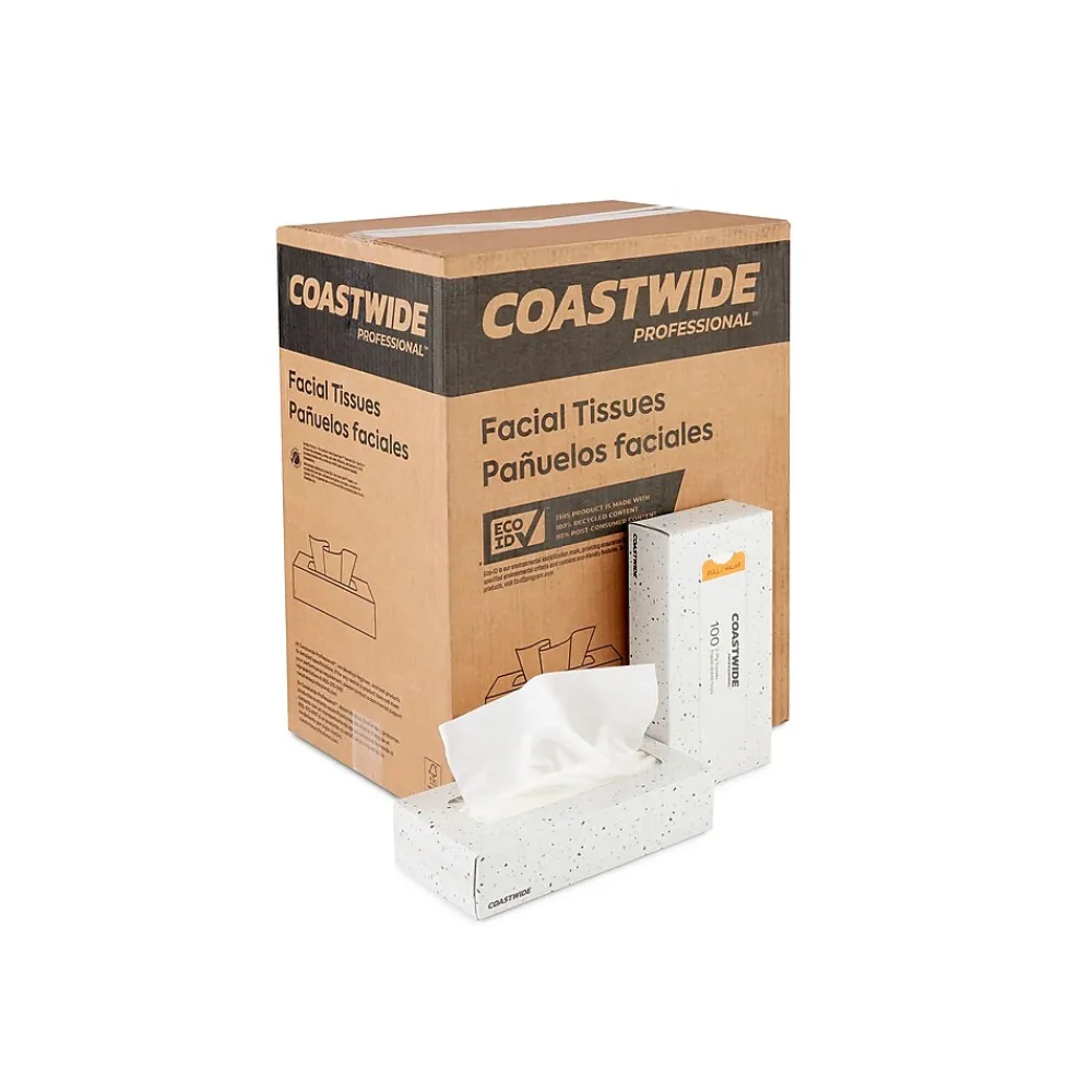 Coastwide Professional ™ Recycled Facial Tissue, 2-Ply, 100 Sheets/Box, 30 Boxes/Carton (CW57776)