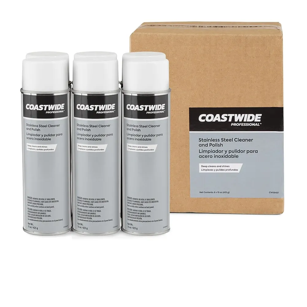 Coastwide Professional ™ Stainless Steel Cleaner and Polish, Lemon Scent, 15 Oz., 6/Carton (CW58497-A)