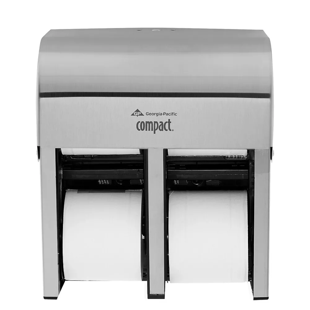 Georgia-Pacific Compact 4-Roll Quad Coreless Toilet Paper Dispenser by GP PRO, Stainless Steel (56748)