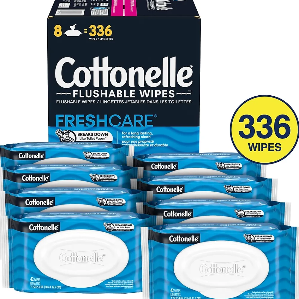 Cottonelle Flushable Toilet Paper Wipe, White, 42 Sheets/Pack, 8 Packs/Carton (51826)