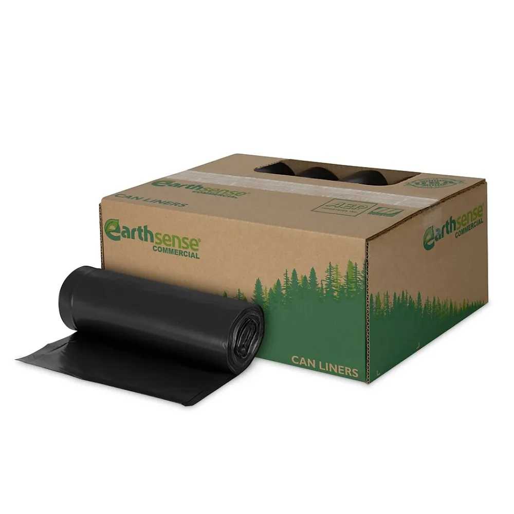 Earthsense 55-60 Gallon Commercial Recycled Trash Bags, Black, 100/Carton (RNW6050-538983)