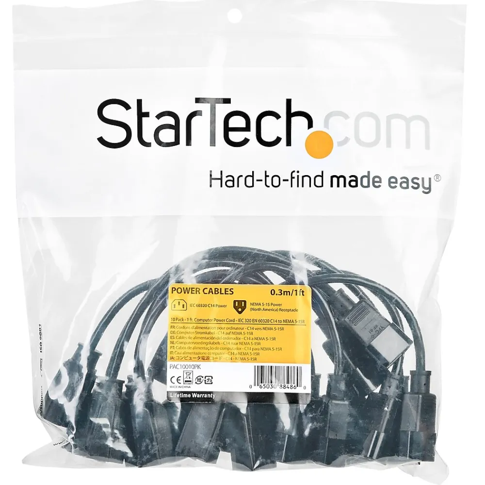 StarTech 1 ft. Computer Power Cord - 10-Pack