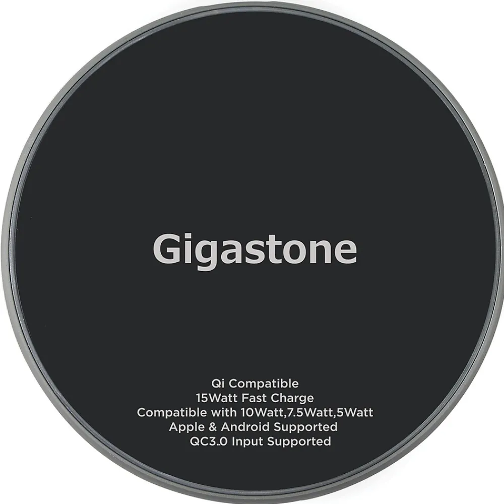 Gigastone Qi Certified Fast Wireless Charging Pad, Black, (GS-GA-9700B-R)