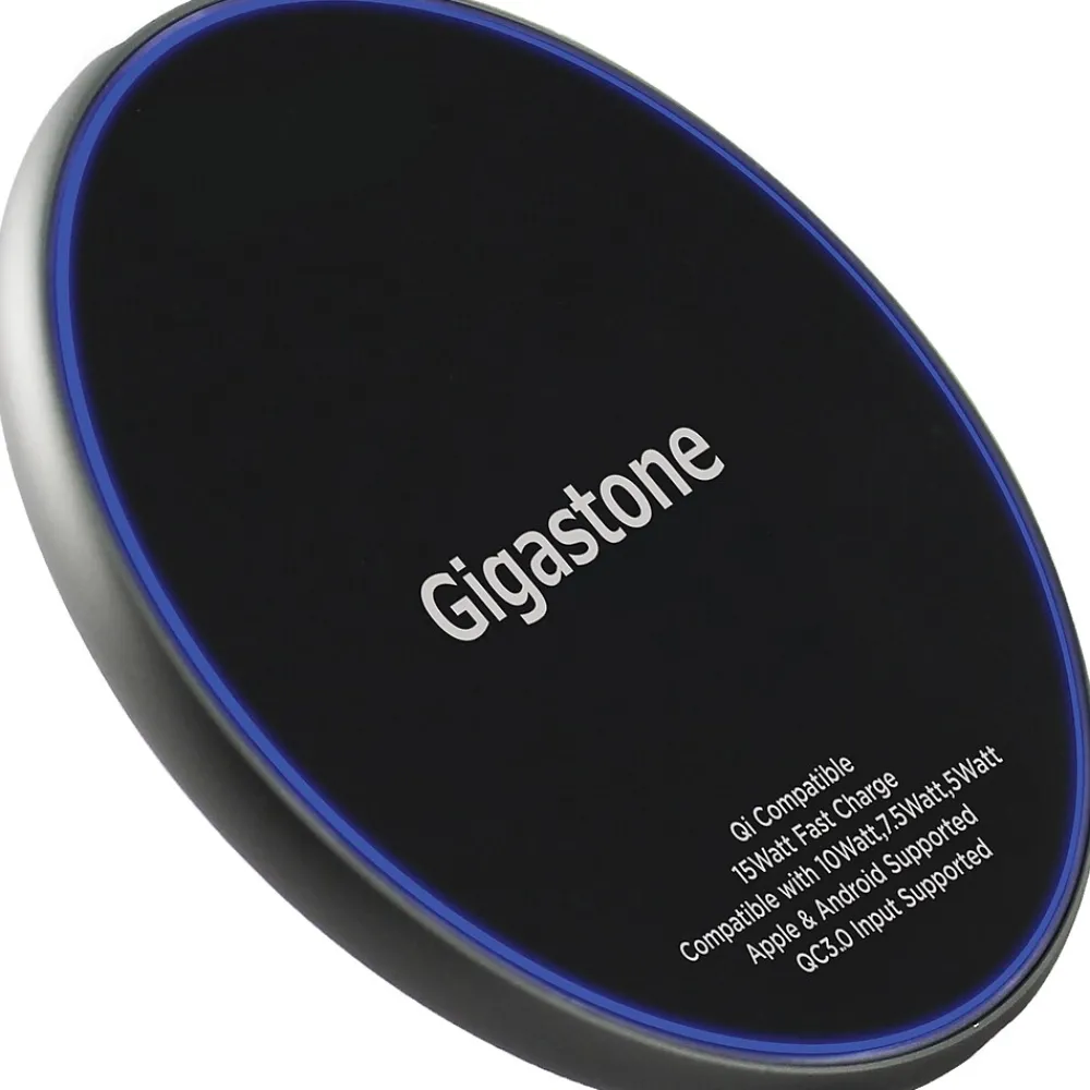 Gigastone Qi Certified Fast Wireless Charging Pad, Black, (GS-GA-9700B-R)