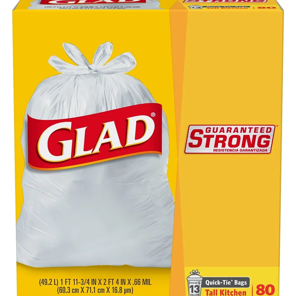 Glad Quick-Tie Tall 13 Gallon Kitchen Trash Bags, 80/Box (60034)