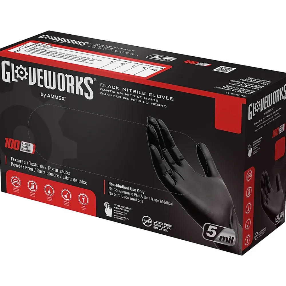 GloveWorks GPNB Nitrile Industrial Grade Gloves, Medium, Black, 100/Box (GPNB44100)