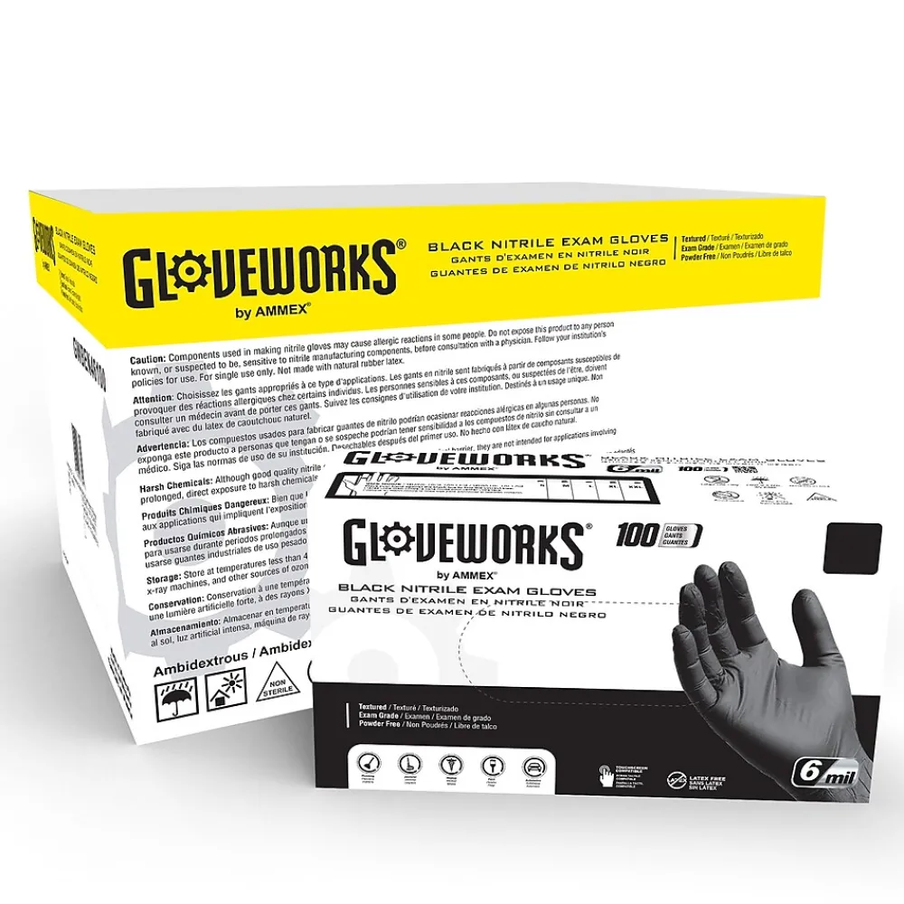 GloveWorks GWBEN Nitrile Exam Gloves, 2X-Large, Black, 100/Box, 10 Boxes/Carton (GWBEN49100XX)