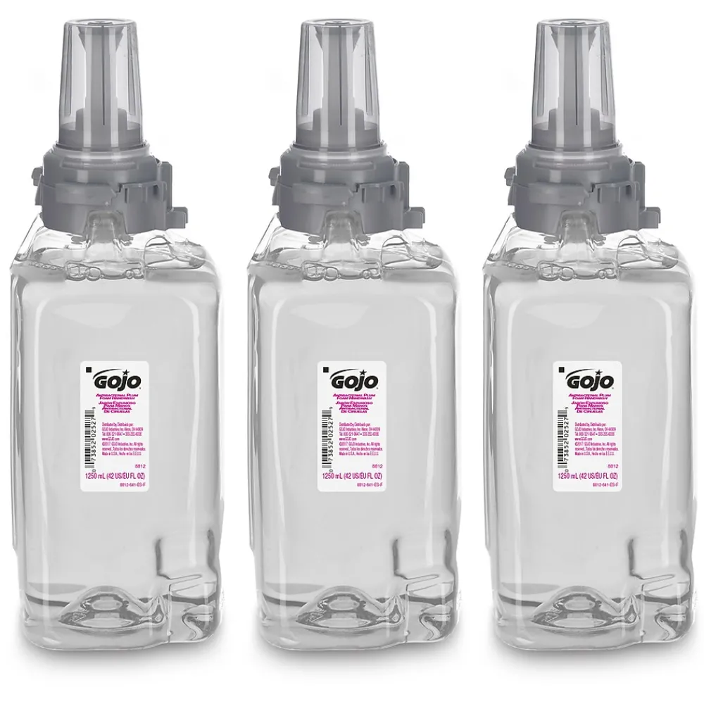 GOJO Antibacterial Foaming Hand Soap Refill for ADX-12 Dispenser, Plum Scent, 1250 mL, 3/Carton (8812-03)