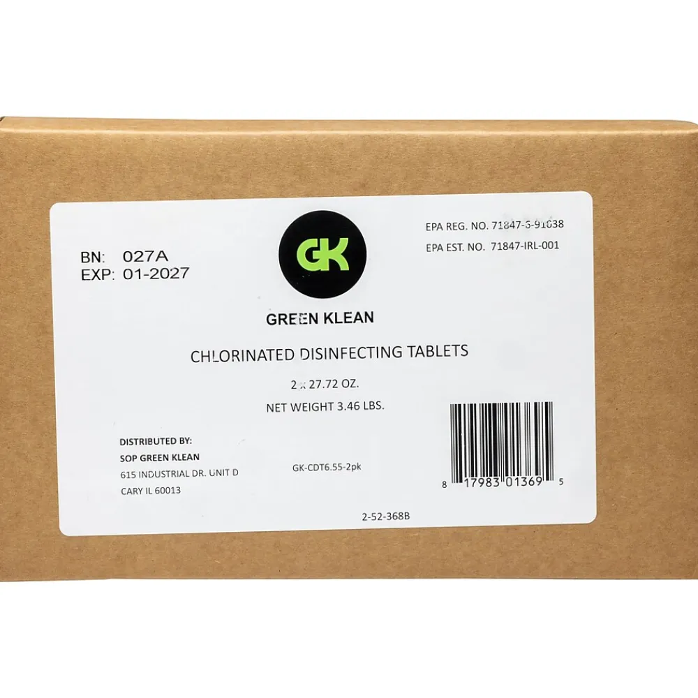 Green Klean Disinfecting Chlorinated Tablets, 120/Bottle, 2 Bottles/Carton (GK-CDT6.55-2pk)