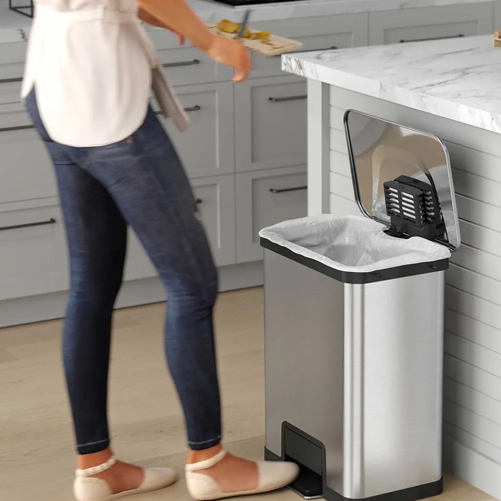Halo AirStep Stainless Steel Rectangular Step Pedal Trash Can with AbsorbX Odor Control System, 13 Gal., Silver (TR13SS)