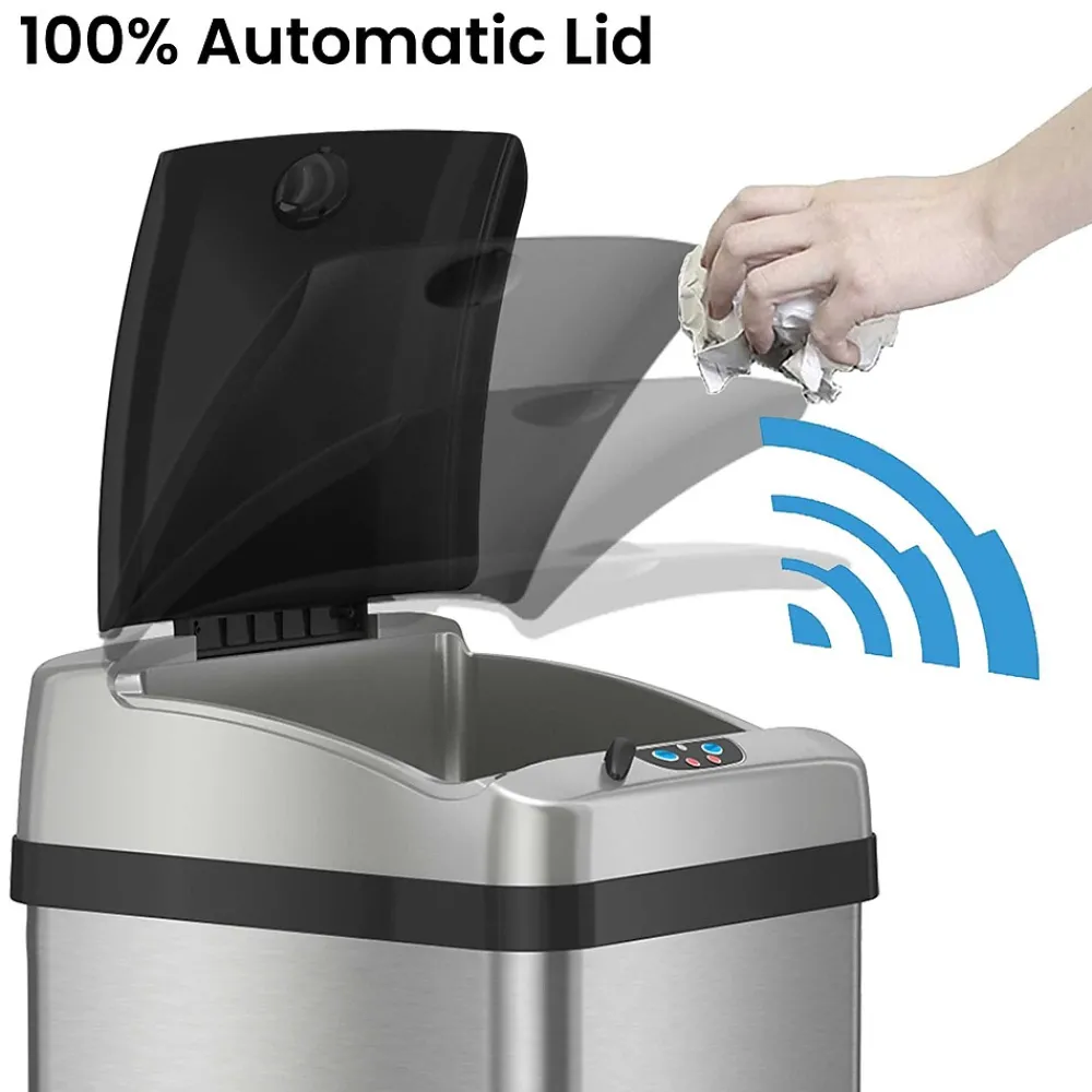 Halo Stainless Steel Rectangular Extra-Wide Sensor Trash Can with AbsorbX Odor Control System, 13 Gal., Silver (SC13RX)