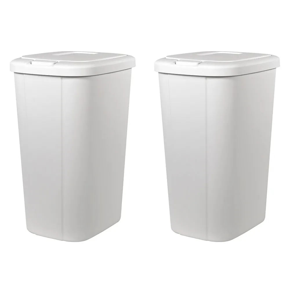 Hefty Touch Top Trash Can, White, 13 Gallon, 2/Pack (2166HFTCOM000)