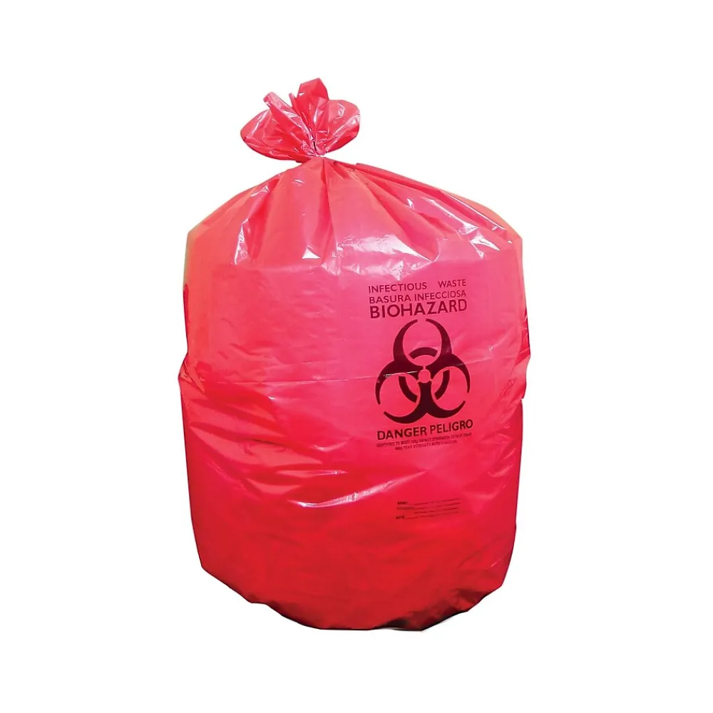 Heritage Bag Heritage 30 Gal. Biohazard Liners, Red, 43"L x 30"W, 100/Carton (A6043ZR)