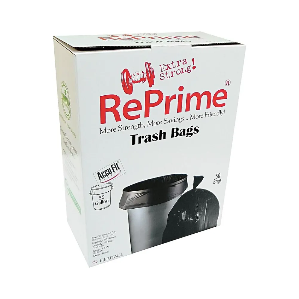 Heritage Bag Heritage AccuFit 55 Gallon Industrial Trash Bag, 40" x 53", Low Density, 1.3 Mil, Black, 50 Bags/Box (H8053PK RC1)