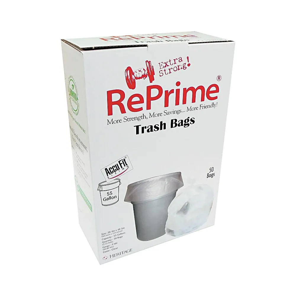 Heritage Bag Heritage AccuFit 55 Gallon Industrial Trash Bag, 40" x 53", Low Density, 0.9 Mil, Clear, 50 Bags/Box (H8053TC RC1)