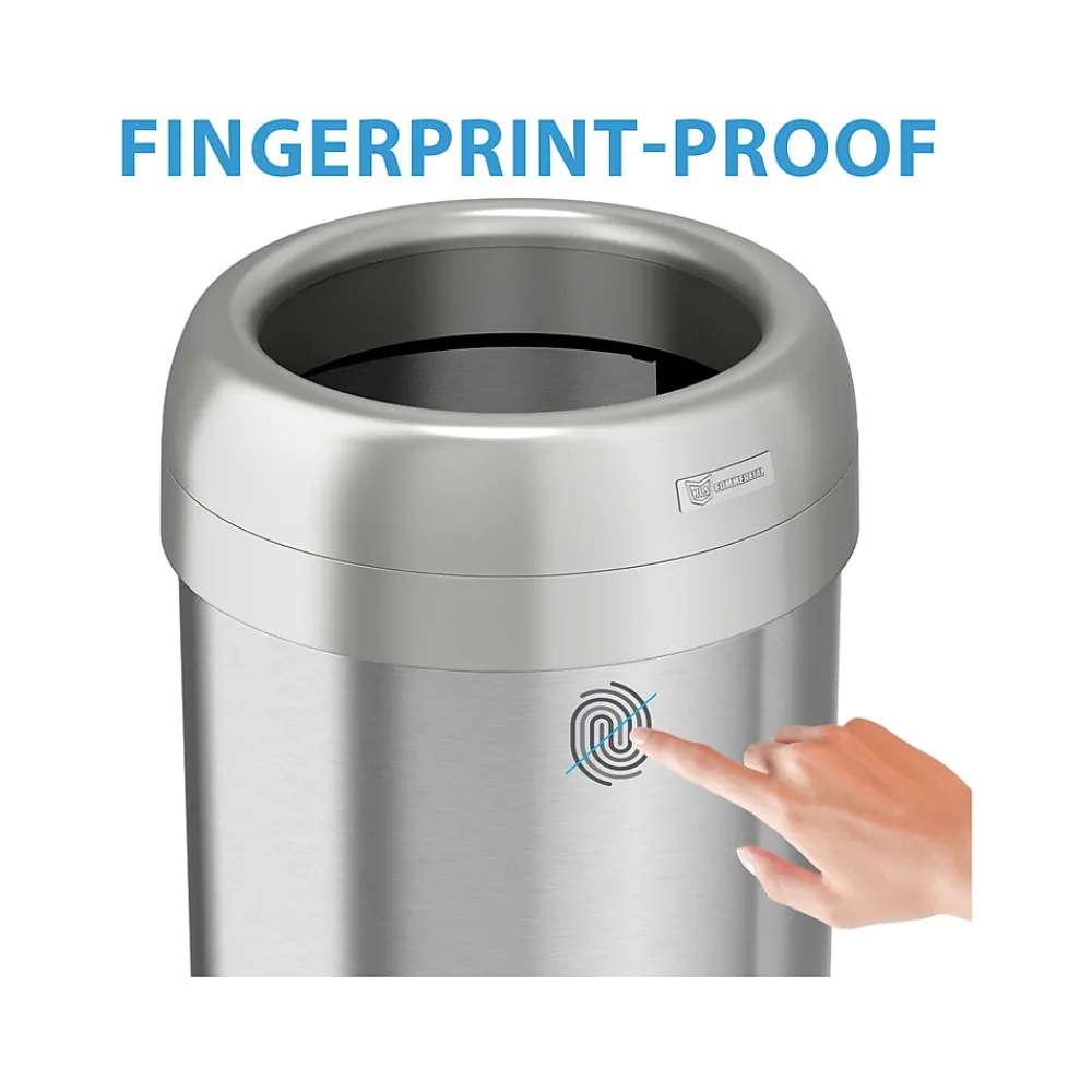 HLS Commercial Stainless Steel Trash Can with Open Lid, 13-Gallon, Silver (HLS13STR)