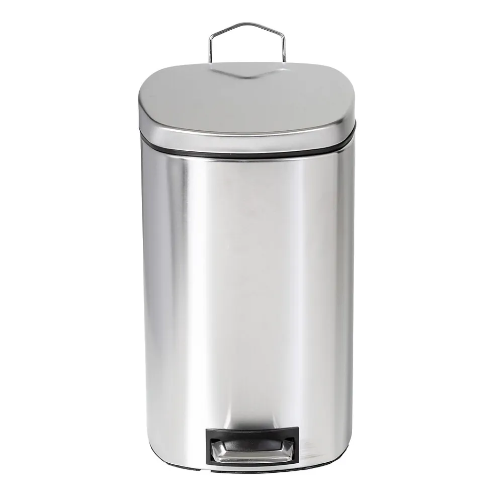 Honey-Can-Do Steel Indoor Square Step Trash Can with Hinged Lid, 3.17 Gallon, Silver (TRS-09327)