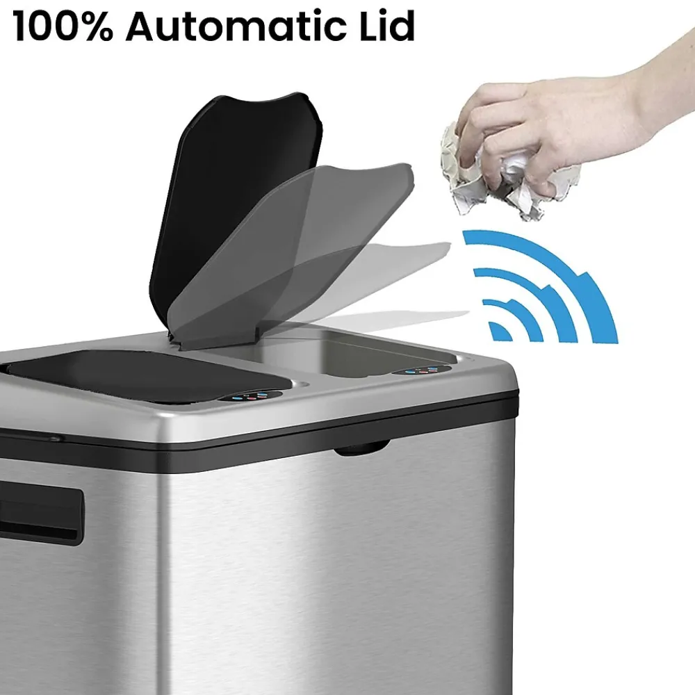 iTouchless Stainless Steel Rectangular Sensor Trash Can and Recycle Bin, 16 Gal., Silver (IT16RES)