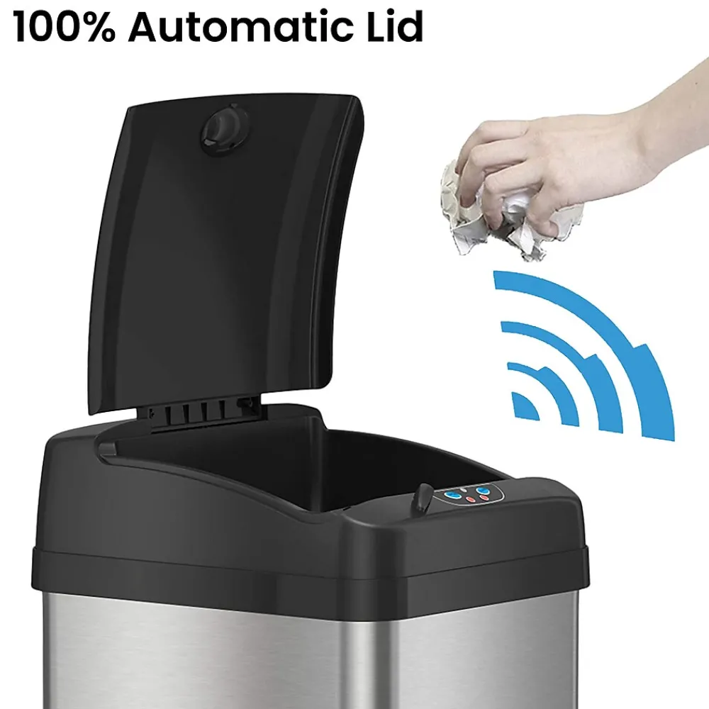 iTouchless Stainless Steel Sensor Trash Can with Wide Lid Opening and AbsorbX Odor Control System, 13 Gal., Silver (IT13MX)