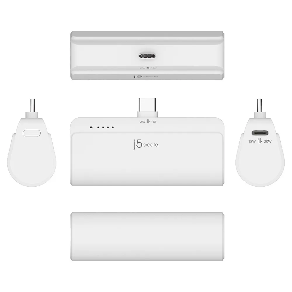 j5create USB Type-C Power Bank, 4900mAh, Pure White (JPB5220W)