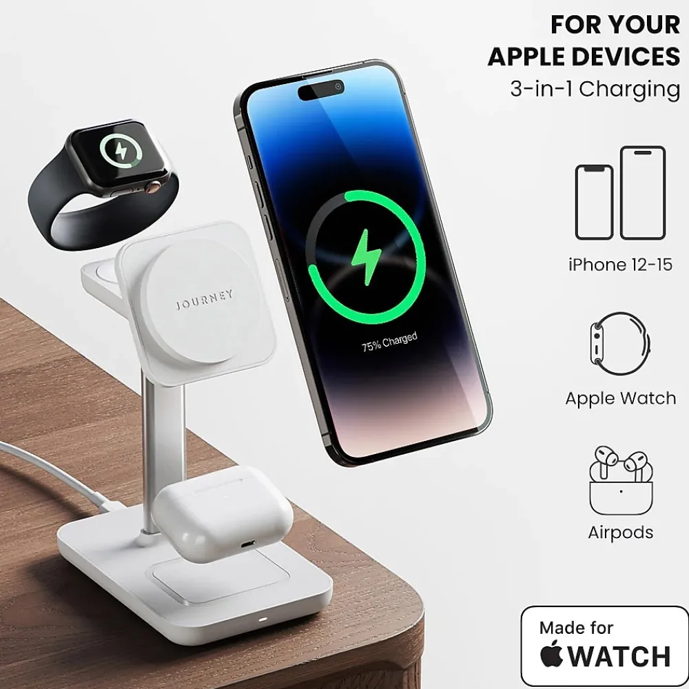 JOURNEY TRIO ULTRA 3-in-1 Fast Wireless Charging Station, White (JMSRT31WH)