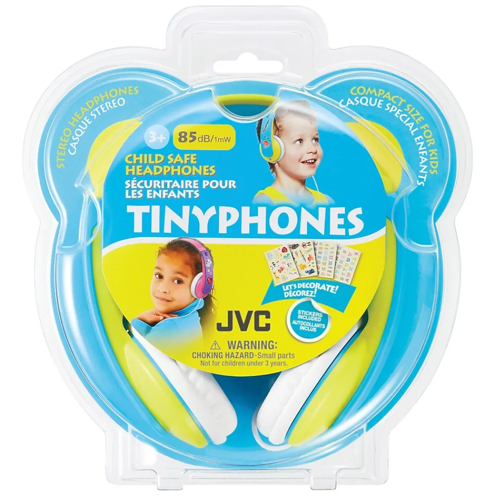 JVC Tinyphones Kids' Over-Ear Child-Safe Headphones, Blue/Yellow (HAKD7Y)