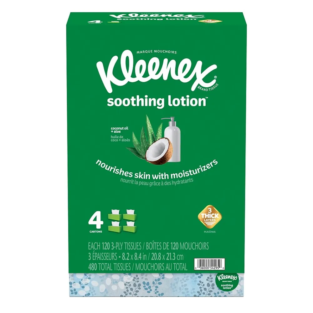 Kleenex Lotion Facial Tissue, 3-ply, 120 Sheets/Box, 4 Boxes/Pack (50179)