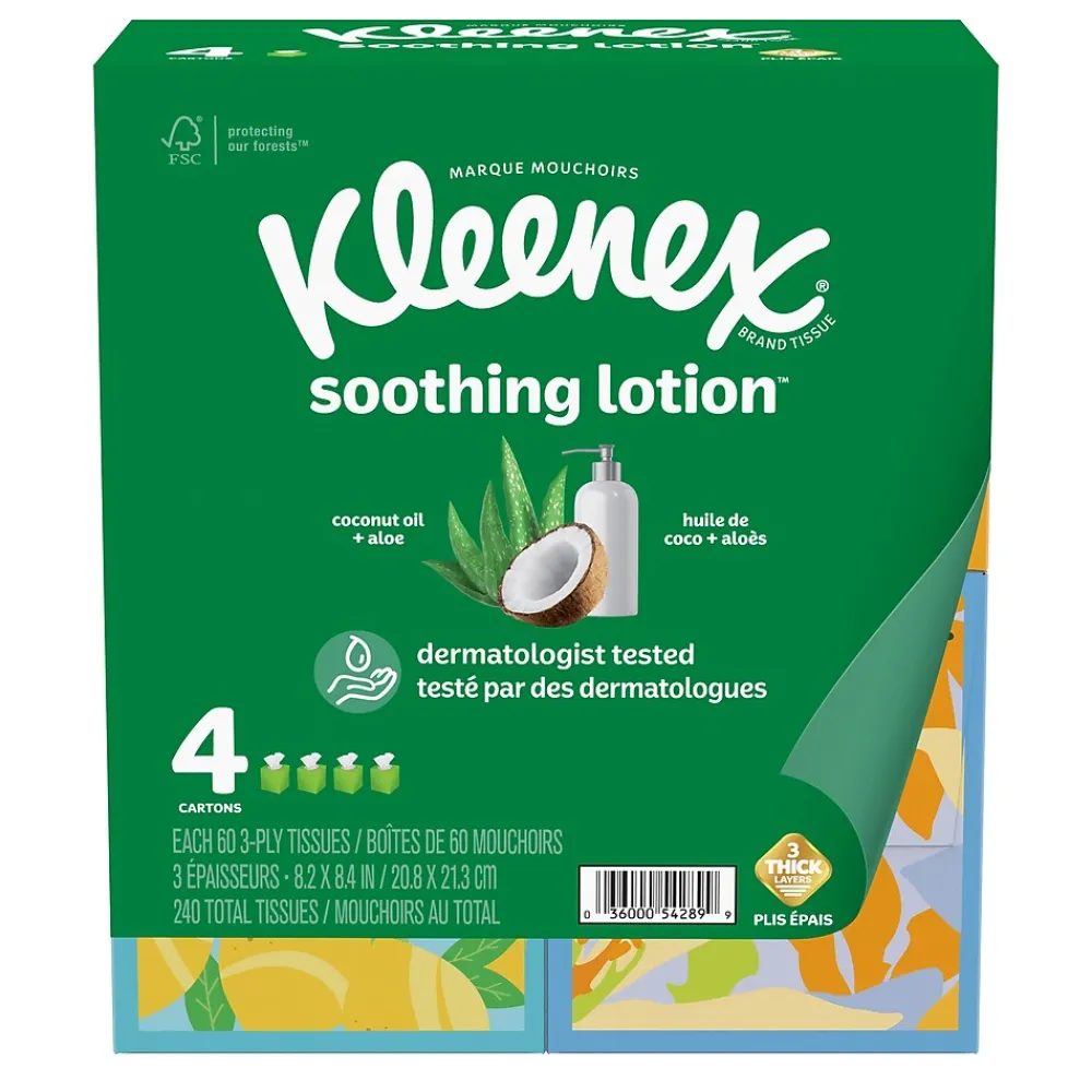 Kleenex Lotion Facial Tissue, 3-Ply, 60 Sheets/Box, 4 Boxes/Pack (54289)