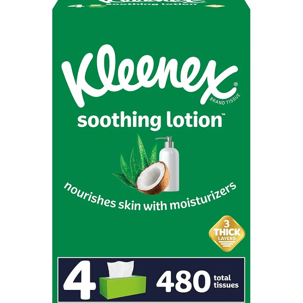 Kleenex Lotion Facial Tissue, 3-ply, 120 Sheets/Box, 4 Boxes/Pack (50179)