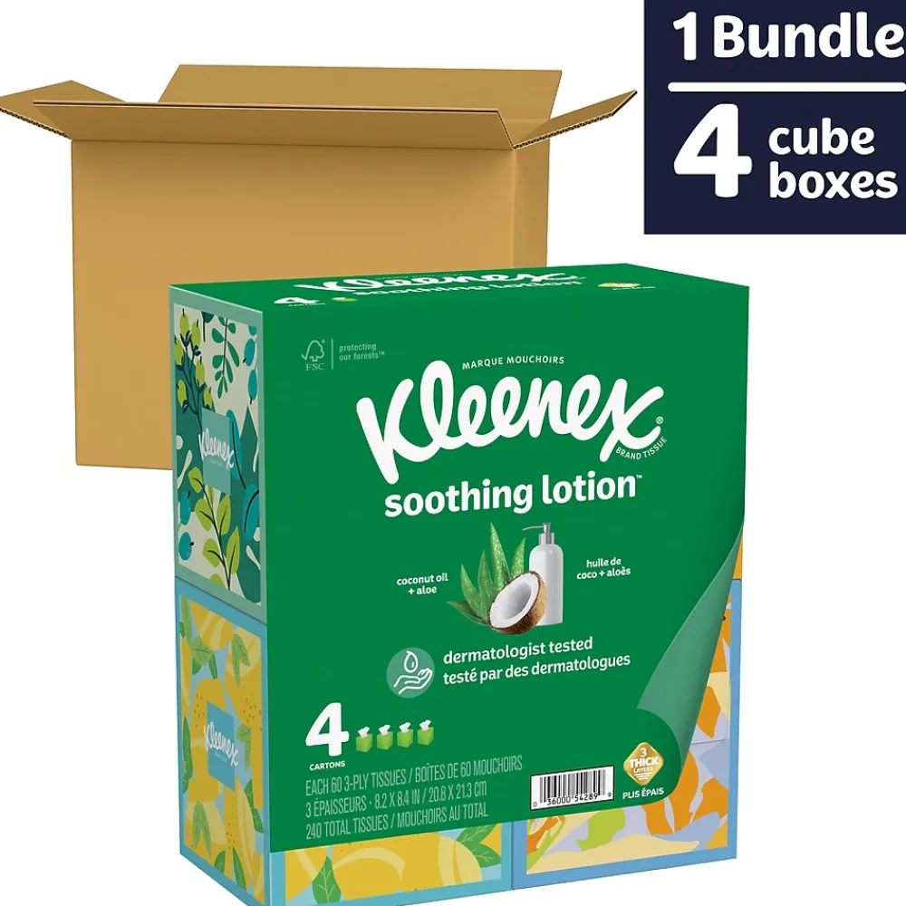 Kleenex Lotion Facial Tissue, 3-Ply, 60 Sheets/Box, 4 Boxes/Pack (54289)