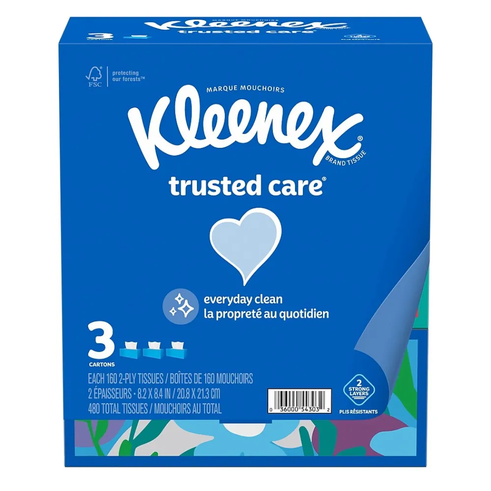 Kleenex Standard Facial Tissue, 2-Ply, 160 Sheets/Box, 3 Boxes/Pack (54303)