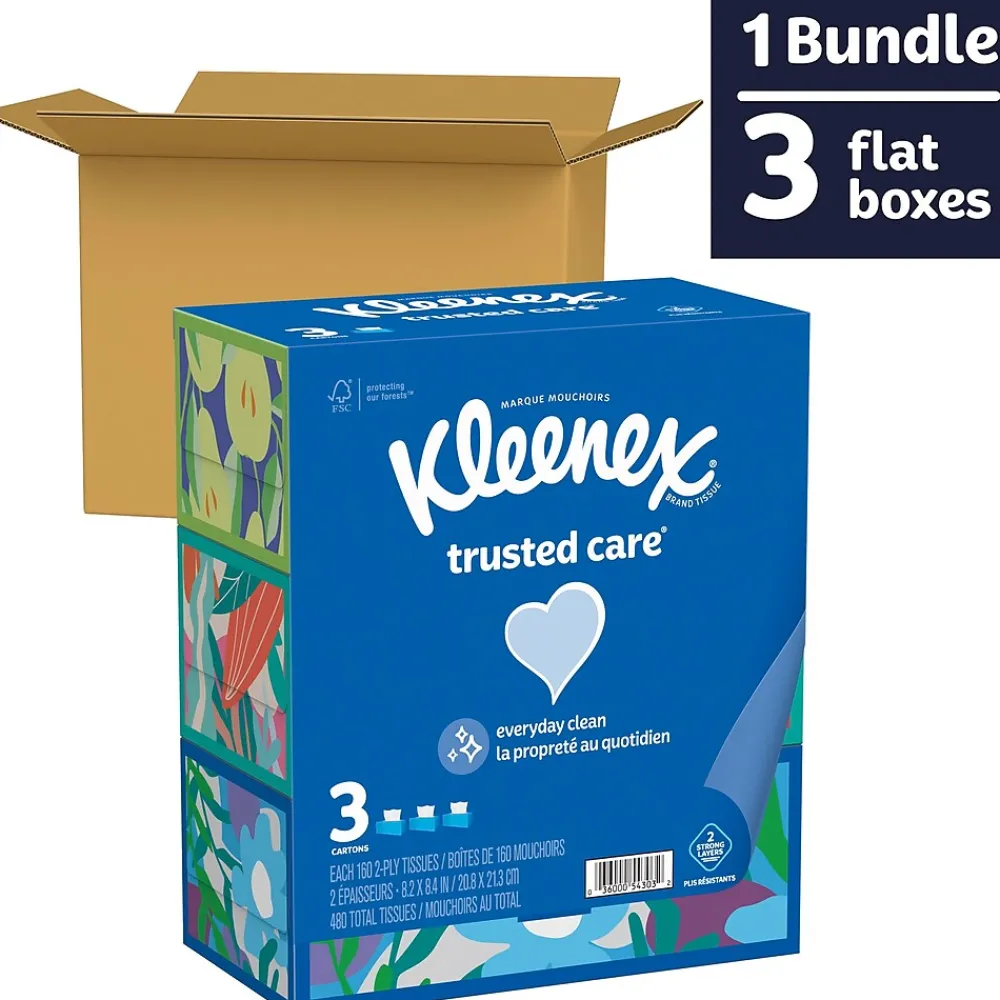 Kleenex Standard Facial Tissue, 2-Ply, 160 Sheets/Box, 3 Boxes/Pack (54303)