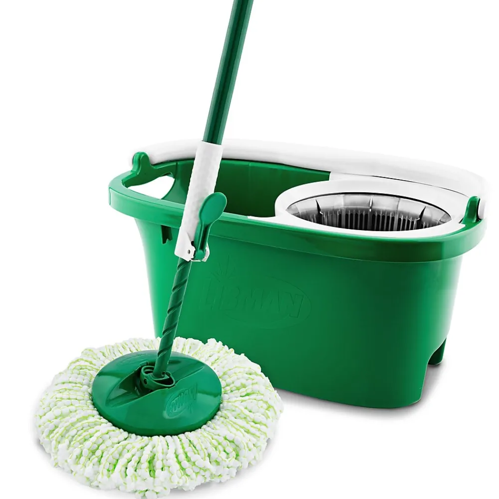 Libman Tornado Microfiber Spin Mop & Bucket, Green/White (1283001)