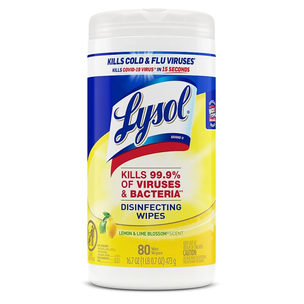 Lysol Disinfecting Wipes, Lemon & Lime Blossom, 80 Wipes/Canister, 6 Canisters/Carton (1920077182CT)