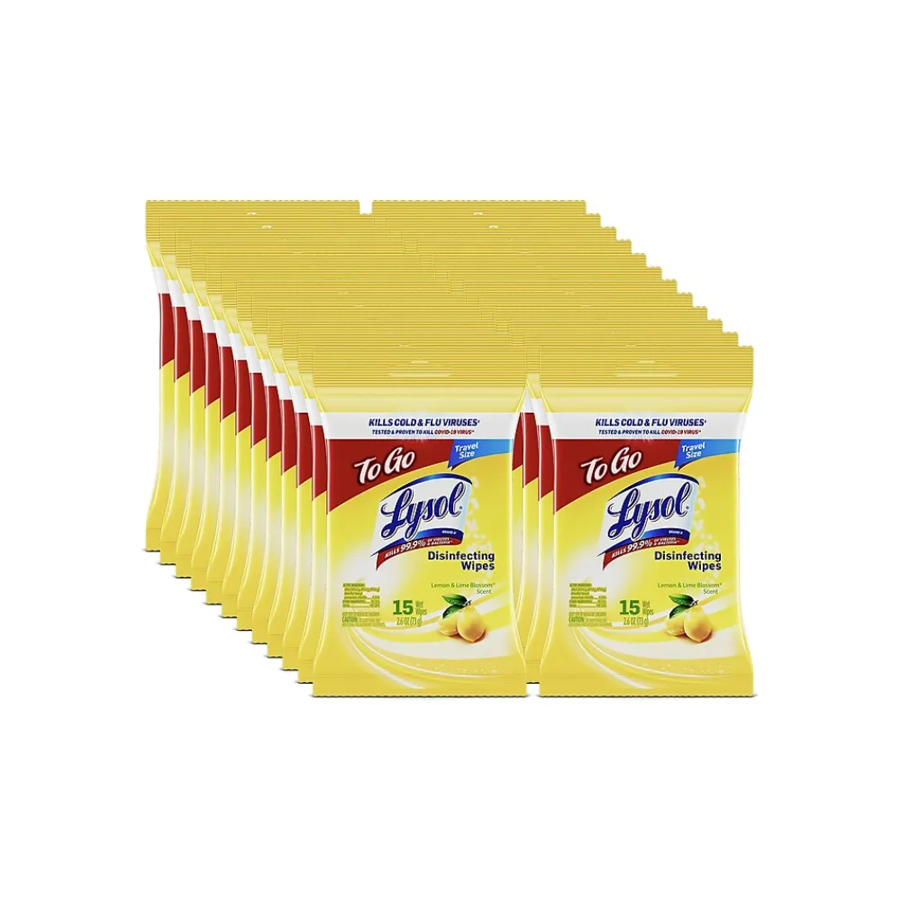 Lysol Disinfecting Wipes, Lemon & Lime Blossom Scent, 15 Wipes/Pack, 24 Packs/Carton (19200-99799)