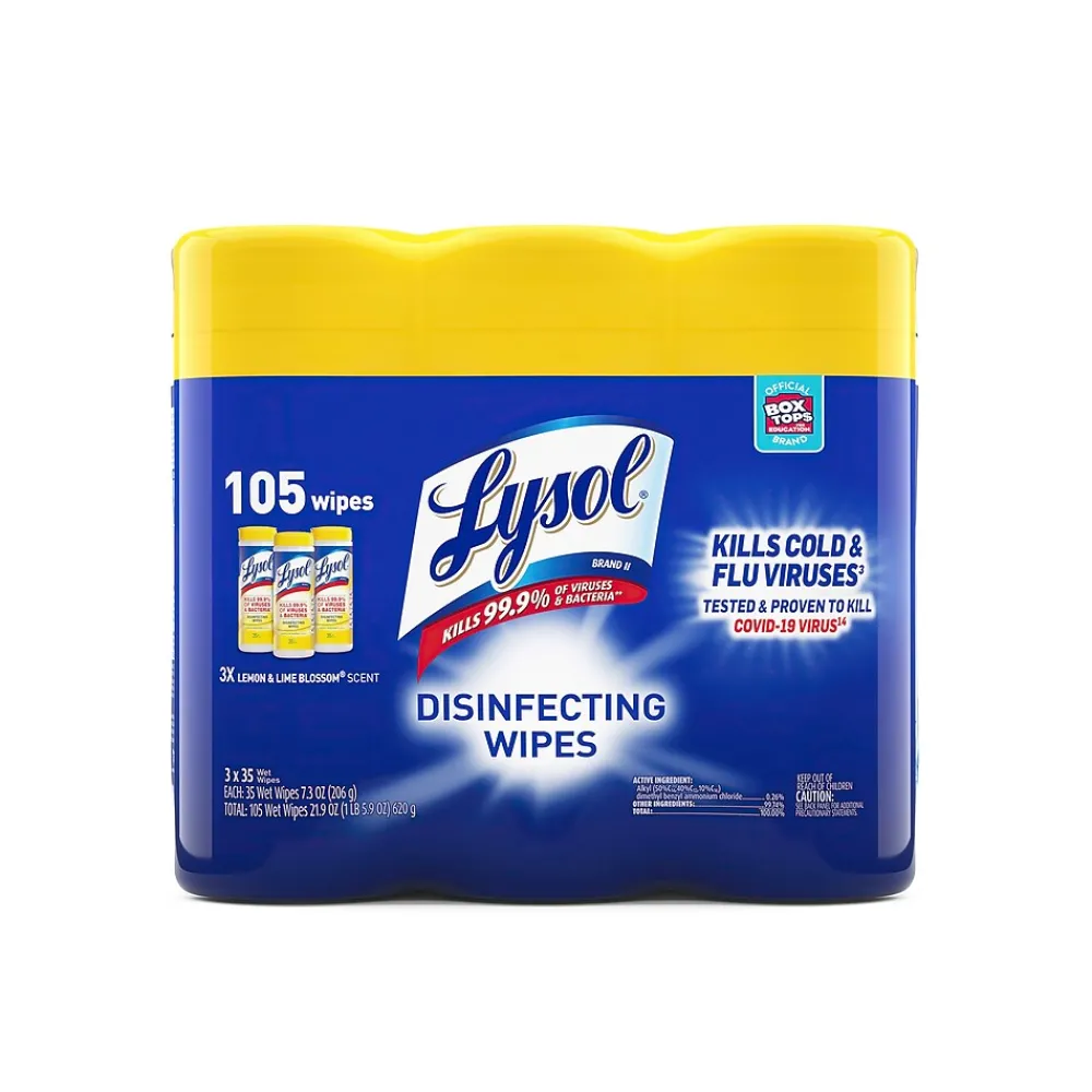 Lysol Disinfecting Wipes, Lemon and Lime Blossom, 35 Wipes/Canister, 3 Canisters/Pack (1920082159)