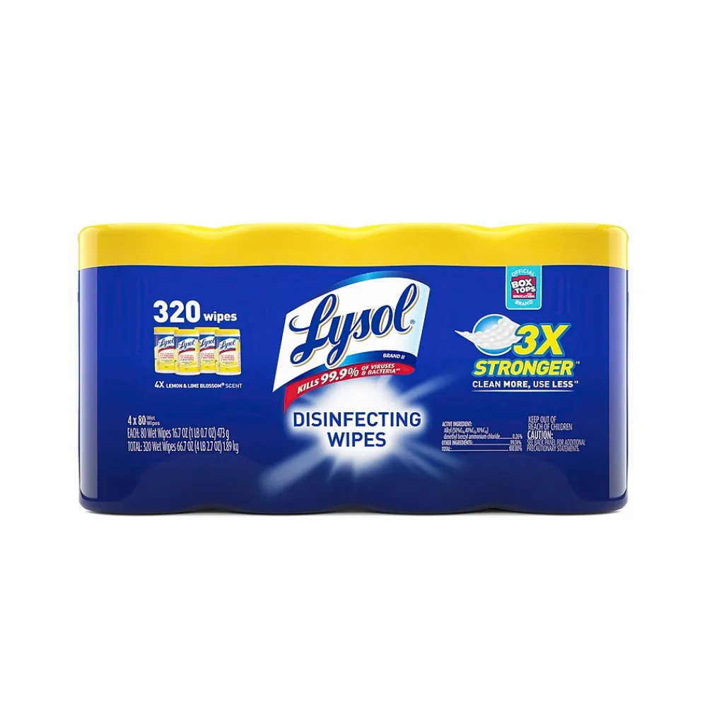 Lysol Disinfecting Wipes, Lemon and Lime Blossom, 80 Wipes/Canister, 4 Canisters/Pack (1920090641)