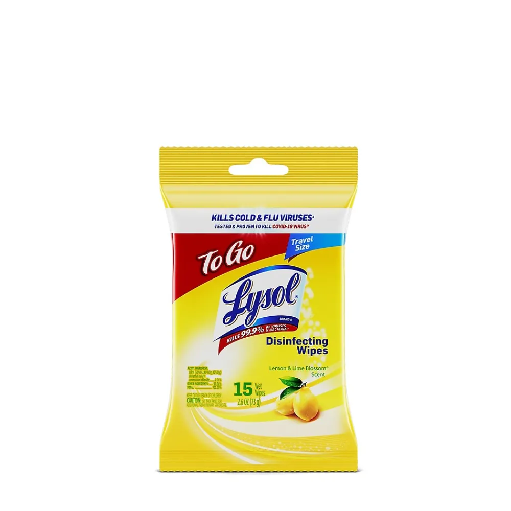 Lysol Disinfecting Wipes To Go, Lemon & Lime Blossom, 15 Wipes/Pack (1920099717)