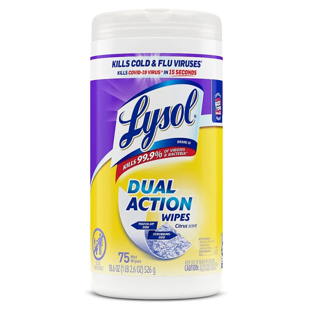 Lysol Dual Action Disinfecting Wipes, Citrus, 75 Wipes/Pack (1920081700)