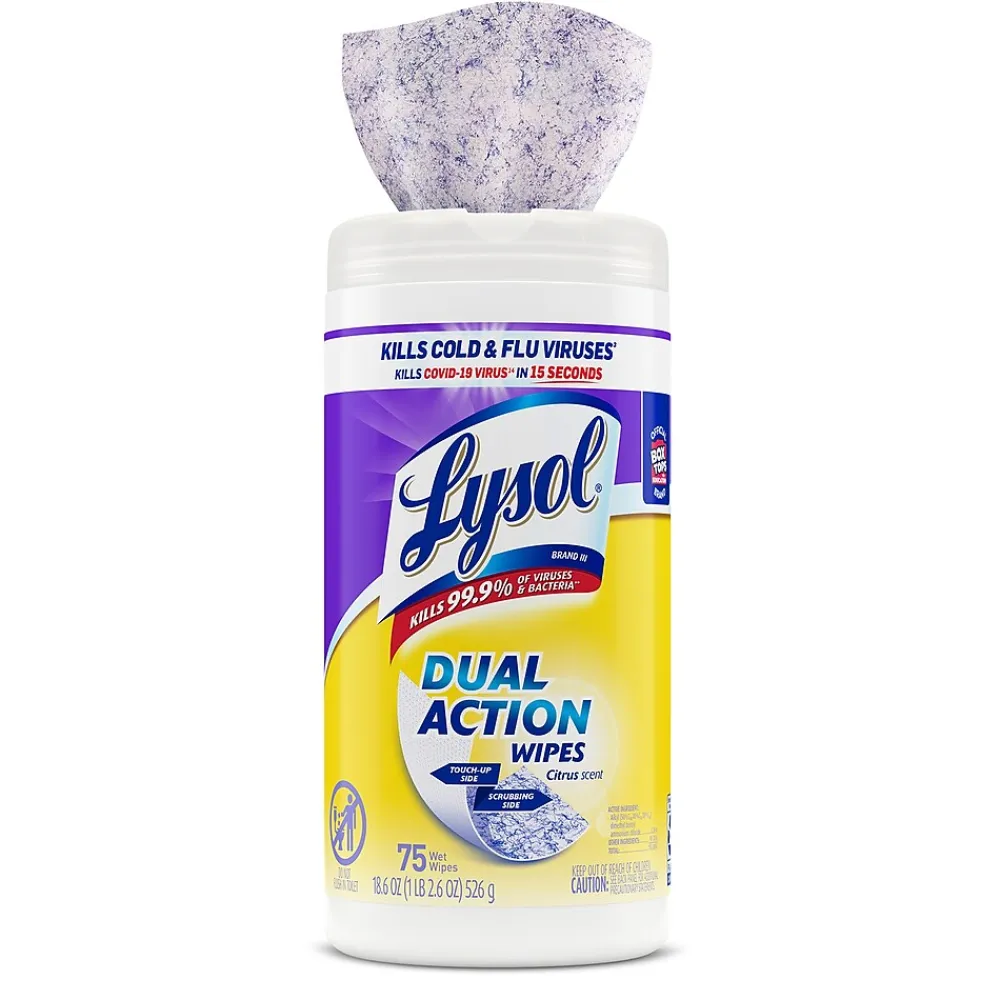 Lysol Dual Action Disinfecting Wipes, Citrus, 75 Wipes/Pack (1920081700)