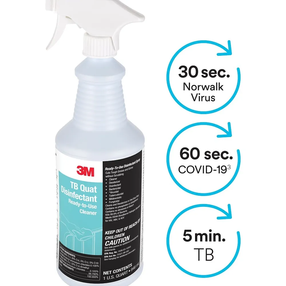 3M TB Quat Disinfectant Ready-To-Use Cleaner, Lemon, 32 oz., 12/Carton (7100034339)